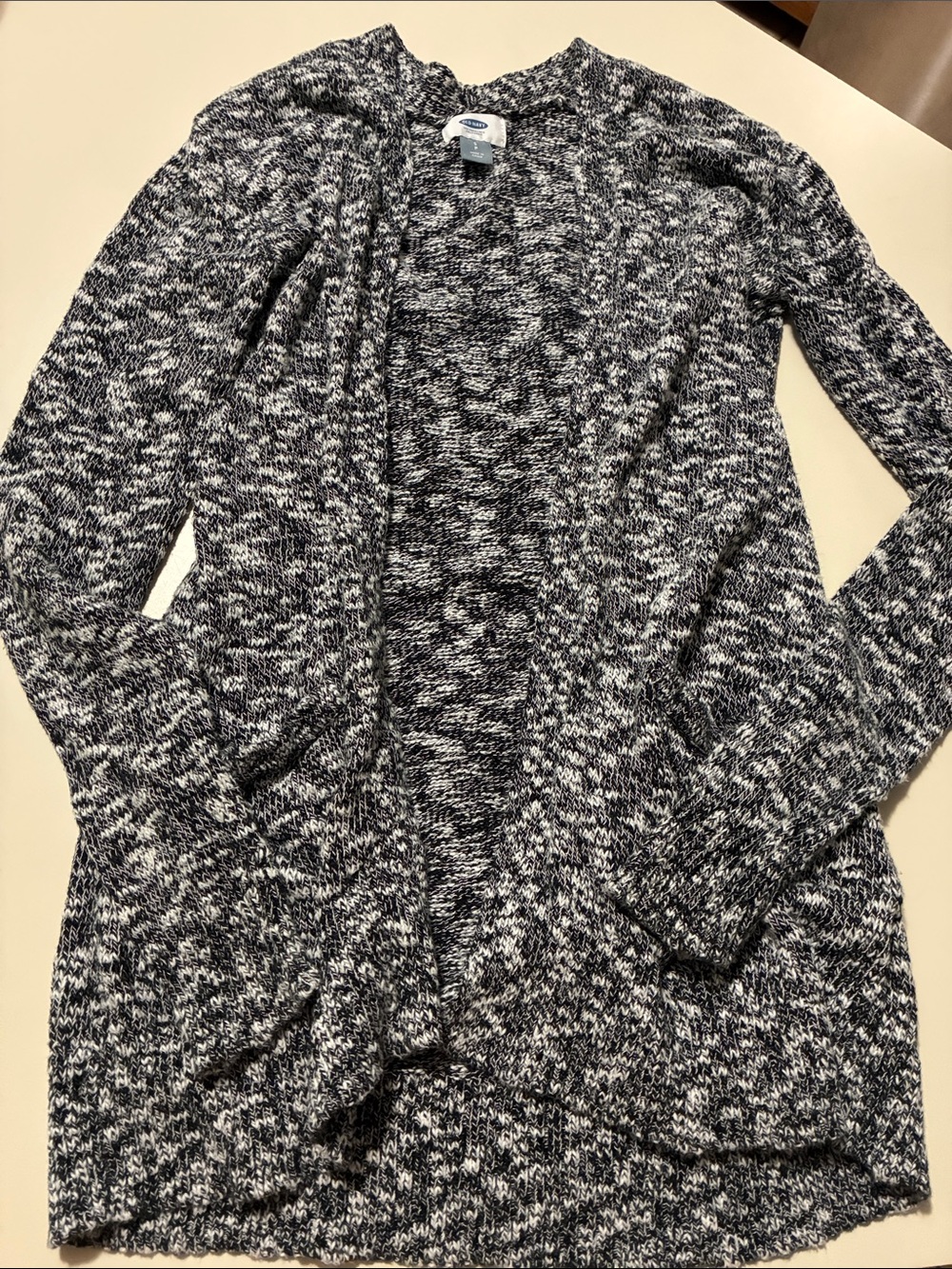 Old Navy Black and White Marled Open-Front Cardigan